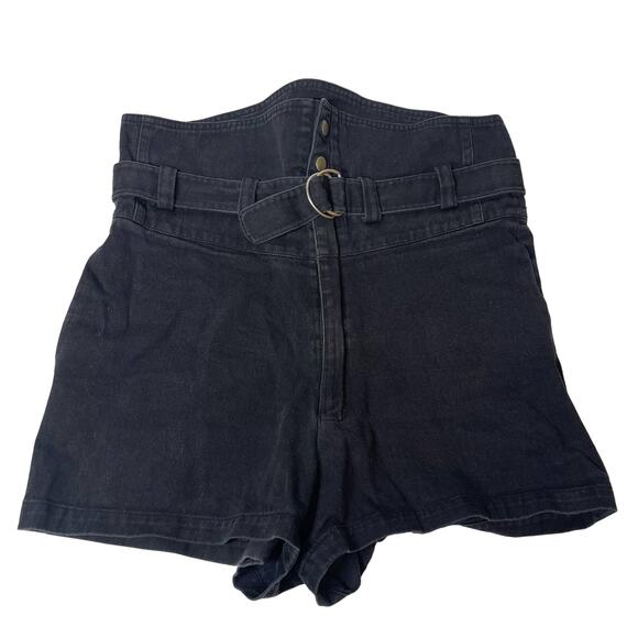Oak Denim Paperbag Jean Shorts Women's Size Small Black High Rise Belted Casual - Picture 1 of 7